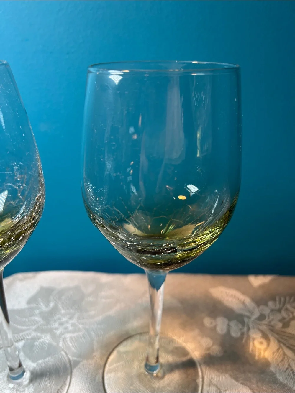Pier 1 Olive Green Crackle Stem Wine Glasses (Set of 2)